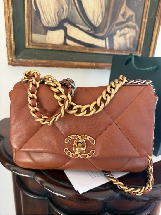 CHANEL Handbags - CHANEL Brown Quilted Leather Shoulder Bag with Gold Chain and CC Logo